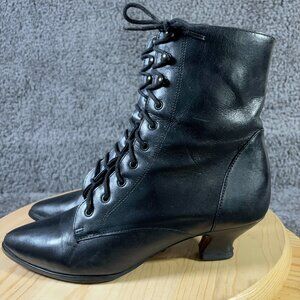 Vtg G.H. Bass Victorian Boots Womens Sz 8 Black Leather Bijou Kitten Heel Brazil